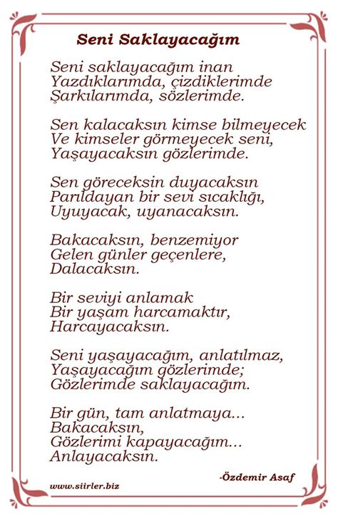 Özdemir Asaf Seni Saklayacağım (İngilizce çevirisi). 
