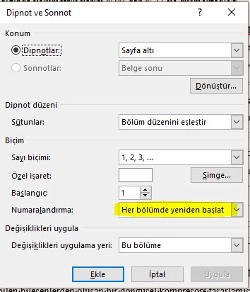 çift ve tek sütunlu metinlerde dipnot numaralandırma hatası. 