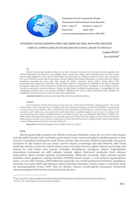 İnternet yayıncılığında etik yaklaşımlar: Özel hayatın gizliliği. 