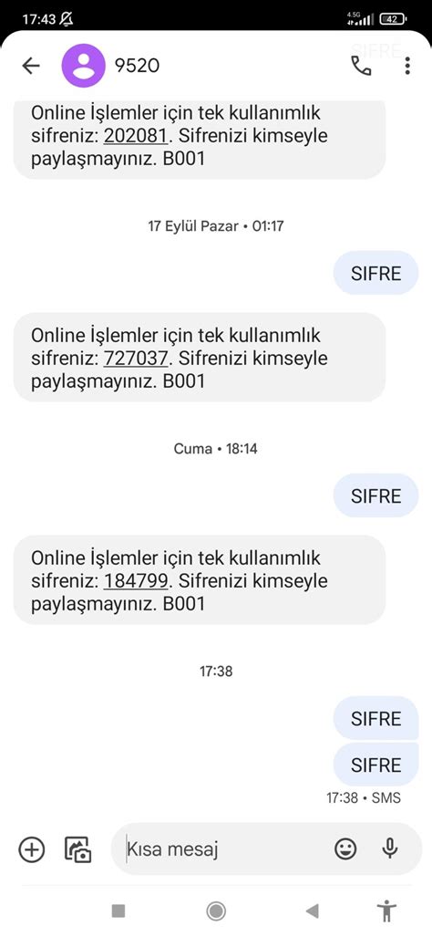 Şifre yazıp 9520'ye ücretsiz SMS göndererek gelen tek kullanımlık şifreniz ile giriş yapabilirsiniz diyor.