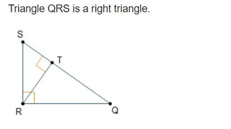Jun 21, 2019 · Mathematics, 30.11.2020 18:30. Right Triangles 1, 2, and 3 are given with all their angle measures and approximate side lengths. Use one of the triangles to approximate EF in the t... Correct answers: 1 question: Aqrs is a right triangle.select the correct similarity statement. . 