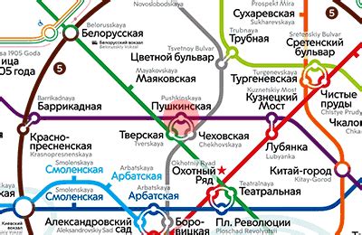 Карта Пушкинской и ее окрестностей вблизи московского метро