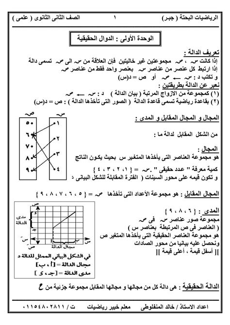 منهج الرياضيات للصف الثانى الثانوى 2017 علمى pdf 