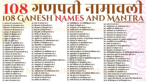 गणपतीची 108 नावे Ganpati Names in Marathi