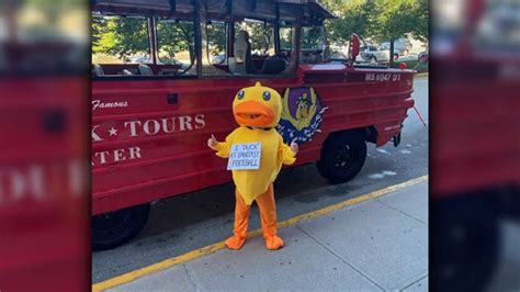 ‘I duck at fantasy football’: League loser spends six hours on Boston duck boat dressed as yellow duck