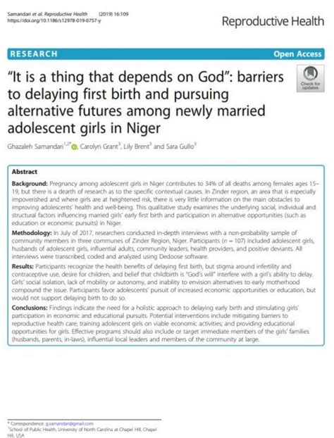 “It is a thing that depends on God”: barriers to delaying first birth ...