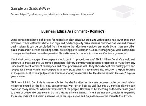 ⇉Business Ethics Assignment - Domino