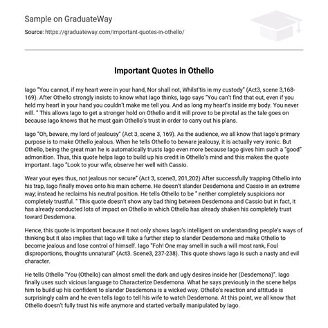 ⇉Important Quotes in Othello Essay Example GraduateWay