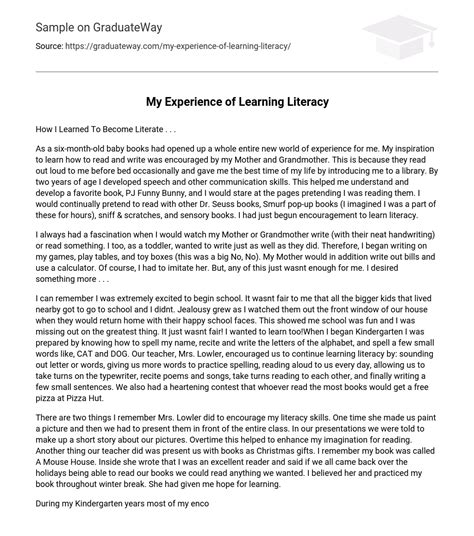 ⇉My Experience of Learning Literacy Essay Example