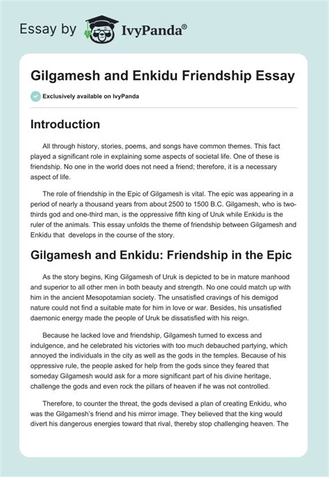 ⇉The Epic of Gilgamesh: The theme of friendships Essay Example ...