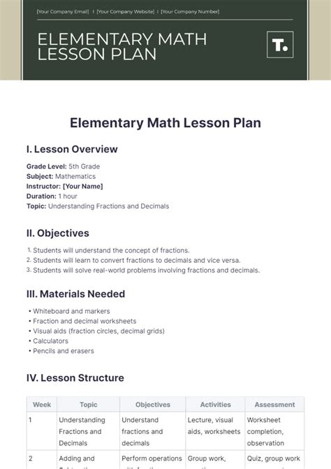 √ 30 Elementary Math Lesson Plan Template in 2020 Lesson plan