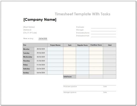 √ Free 4+ Samples of Excel Timesheet Template With Tasks Templateral