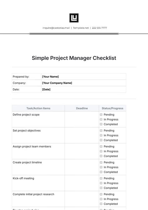 √ Free Printable Project Manager Checklist Template Checklist Templates