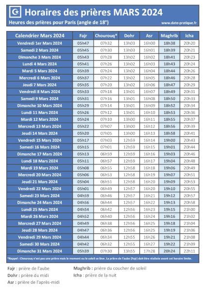 ☪ Horaires des prières à Paris - prieres.date