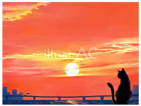 イラスト 夕焼けの猫 描いたよ 猫たまブログ