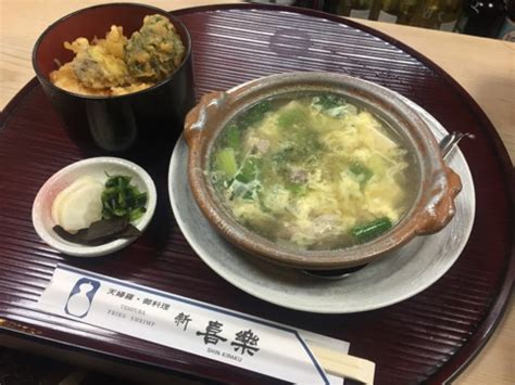 新喜楽 東店 大阪梅田 新梅田食道街のミニ天丼 ミニかも鍋セットでランチ グルメガイドブック