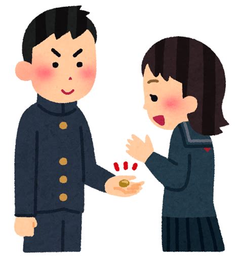 第２ボタンをプレゼントしている男子学生のイラスト