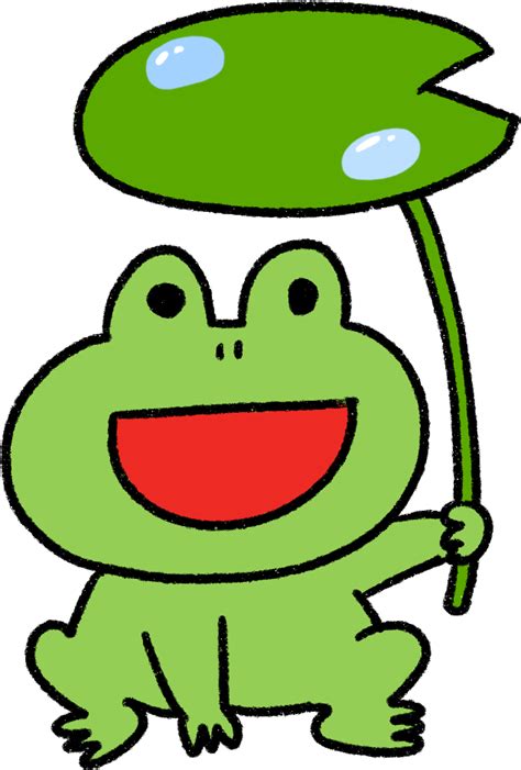 葉っぱの傘を持ったカエルのイラストのイラスト素材
