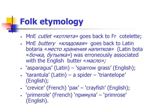 뜻 Etymonline에 의한 folk etymology의 어원, 기원 및 의미