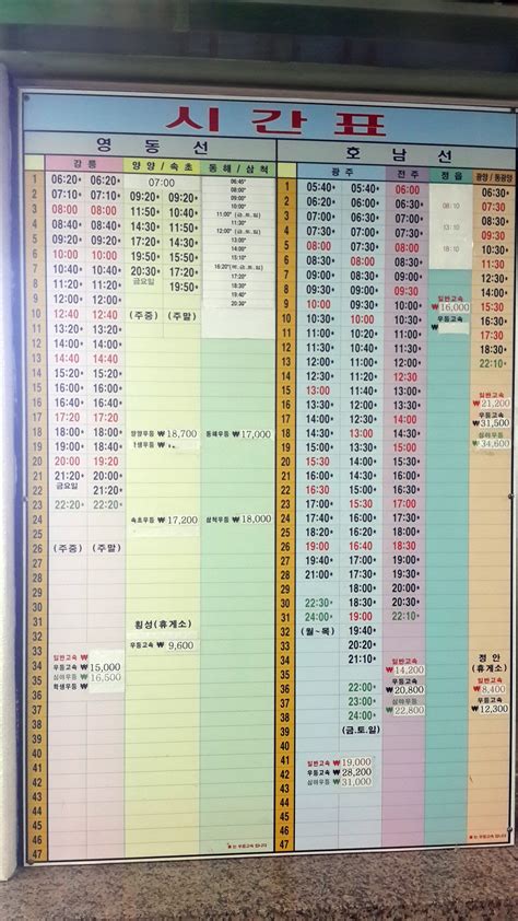 서울 고속버스터미널 시간표