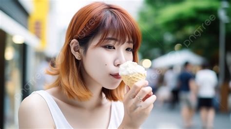 아이스크림 먹는 여자