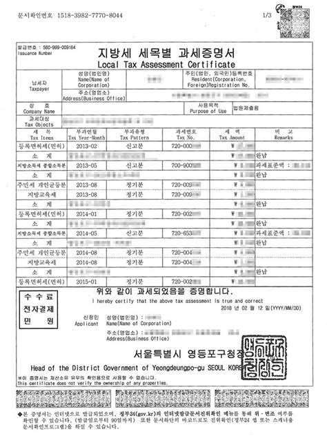 지방세 세목별 과세 증명서 발급