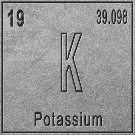 칼륨 화학 원소, 원자 번호와 원자량이 있는 기호, 주기율표 원소