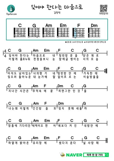 코드 연습곡 >그 날들 김광석 쉬운 기타 코드 연습곡 - 그날 들 코드