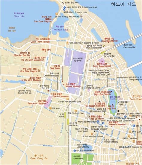 하노이의 지도 호텔과 명소 하노이 지도로 보기 - 하노이 지도