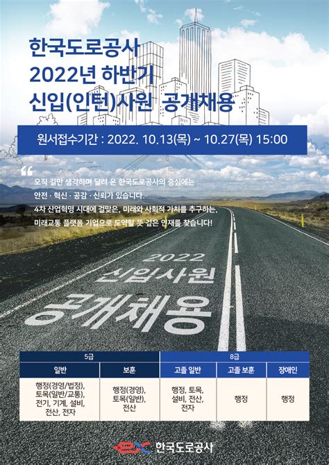 한국도로공사,2023년 신입 인턴 사원 채용공고
