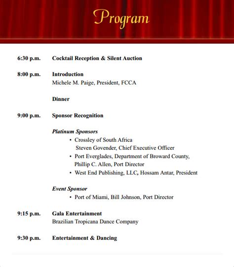 ﻿Example Of An Event Program Sample Templates