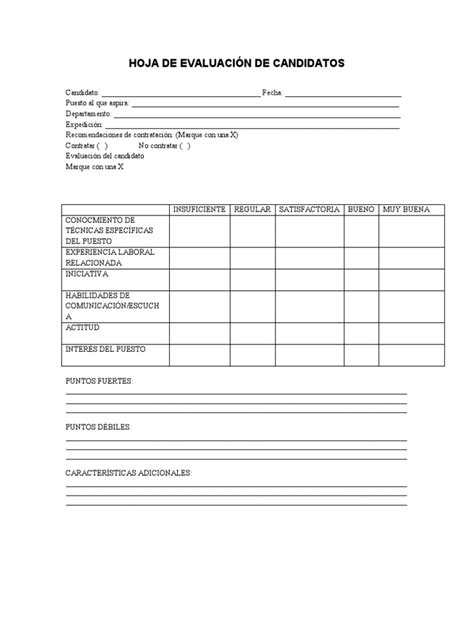 ﻿formulario de muestra de evaluación de candidatos de trabajo