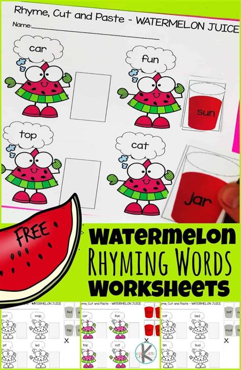 🍉 FREE Printable Watermelon Rhyming Words Worksheets