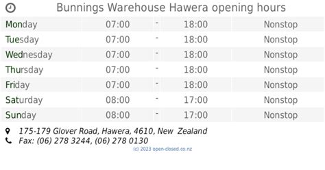 🕗 Bunnings opening times, Glover Road, Hawera, contacts