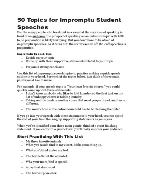 😍 Quick presentation topics. 50 Topics for Impromptu Student Speeches