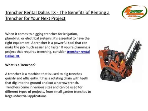  Are you in need of a trencher for your upcoming construction project? Renting a trencher can be a cost-effective and convenient solution