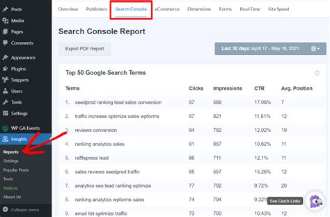  By using Google Analytics, you can find keyword opportunities on internal site searches by tracking the keywords that convert the best and seeing which pages need further optimization