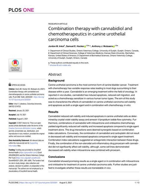  Combination Therapy with cannabidiol and chemotherapeutics in canine urothelial carcinoma cells