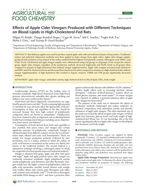  Effects of apple cider vinegars produced with different techniques on blood lipids in high-cholesterol-fed rats