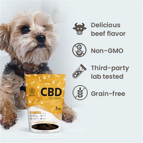  For reference, Hempure pet chews have 2mg CBD per chew, and we recommend half a chew or less for small dogs