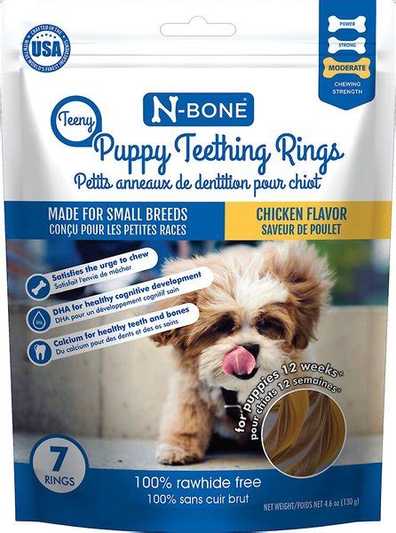  Give your furry friend a leg or ring up with N-Bone Teeny Puppy Teething Rings in chicken flavor - a smart choice for both their teething and dietary needs
