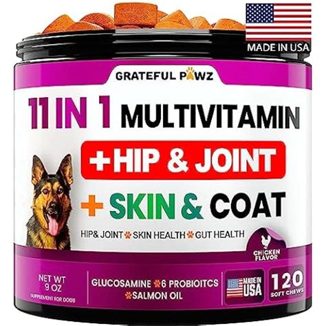  Grateful Pawz Dog Multivitamin Chewable with Glucosamine is an excellent source of essential vitamins and minerals that can help maintain your furry friend