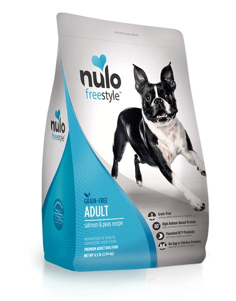  Nulo Adult Salmon and Peas This dog food has deboned salmon, turkey meal, and chicken meal as its protein source