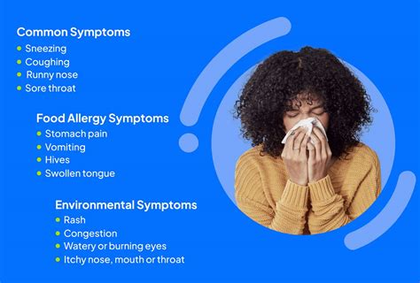  Other symptoms of allergies can include skin irritation, coughing, sneezing, runny noses and eyes, and stomach upsets