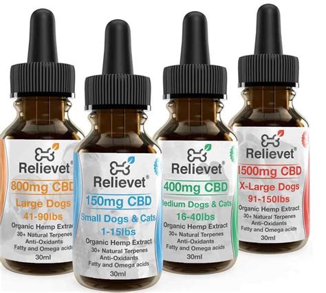  Relievet CBD oils are sold in several different potencies specifically to ensure you can get the right weight-based dose to your dog with the minimal number of drops needed