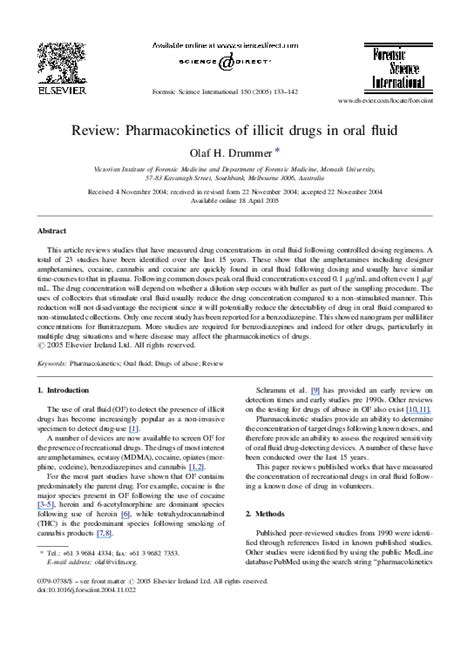  Review: Pharmacokinetics of illicit drugs in oral fluid