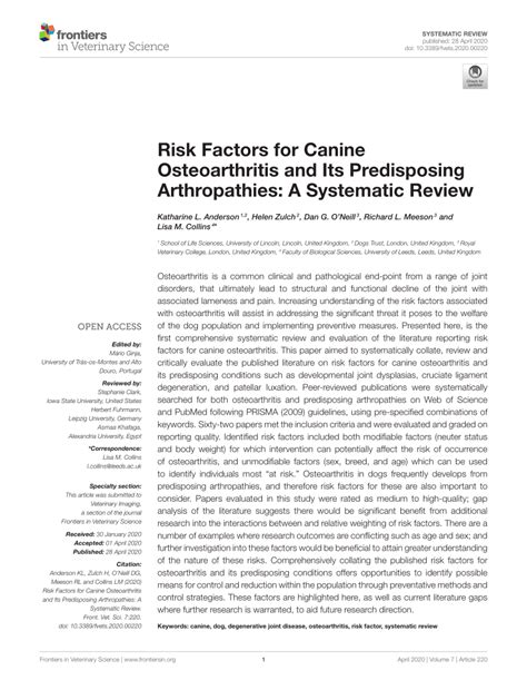  Risk factors for canine osteoarthritis and its predisposing arthropathies: a systematic review