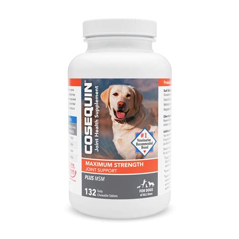  Specifically formulated for dogs, this supplement contains a blend of glucosamine, chondroitin, MSM, and Vitamin C to support joint health and mobility