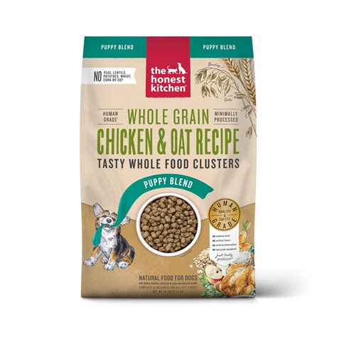  The Honest Kitchen Whole Grain Chicken The Honest Kitchen Whole Grain Chicken is a top-of-the-line dehydrated dog food that is made with human grade ingredients in a facility used to make products for real humans