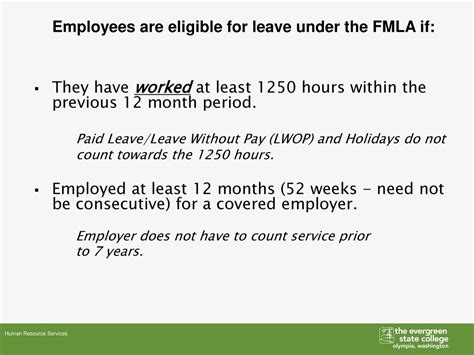  Under this law, eligible employees who have worked for the employer for at least 12 months and at least 1, hours during the past year can take up to 12 weeks off from work in unpaid leave to address their serious medical conditions or those of their immediate family members